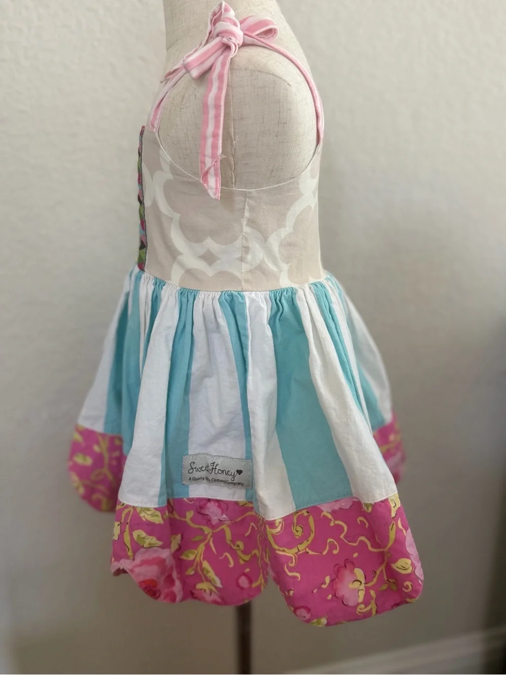 Gymboree Pink, Aqua & White Striped Tie-Shoulder Dress